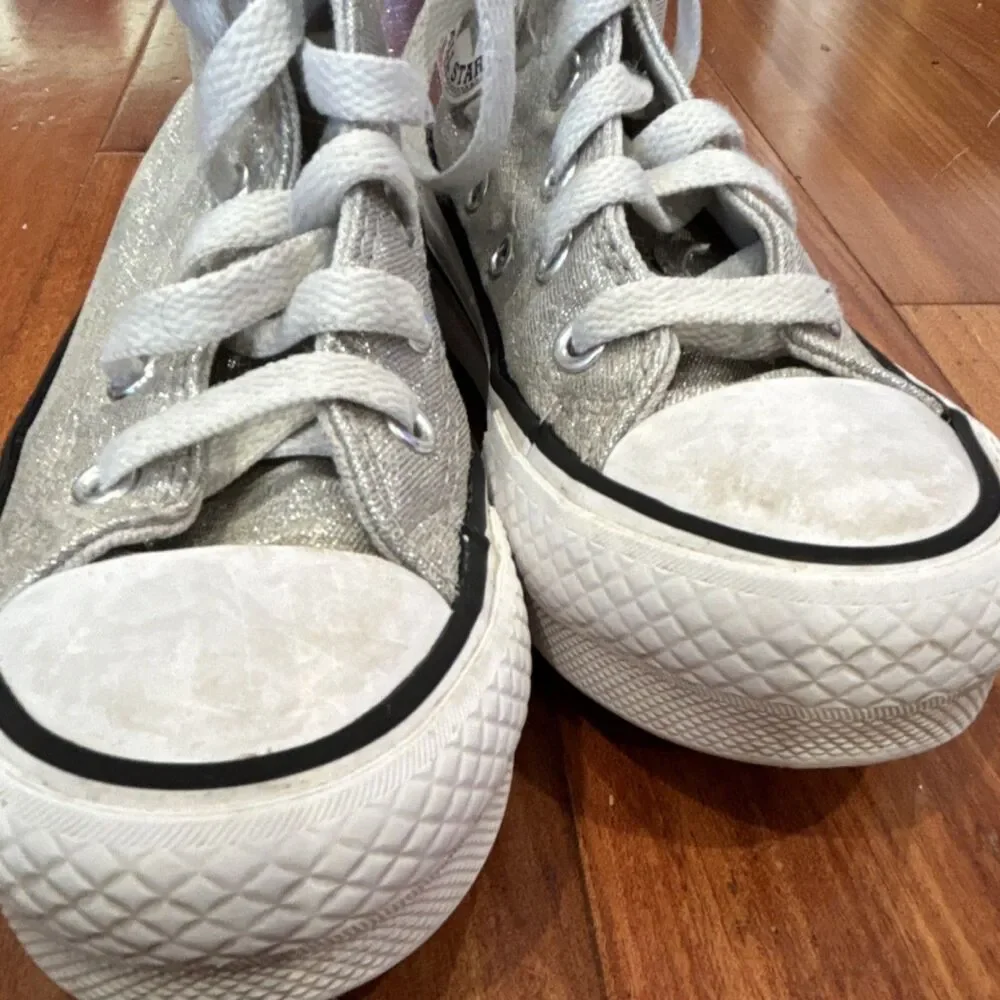 Converse Chuck Taylor All Star Hi Kids Silver Glitter Canvas High Top Sz 11.5